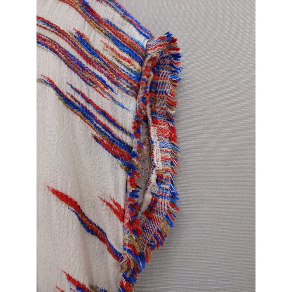 Dylan Gauze Poncho Top Women Medium White Multi Color Fringe Boho Stripe - Picture 4 of 10
